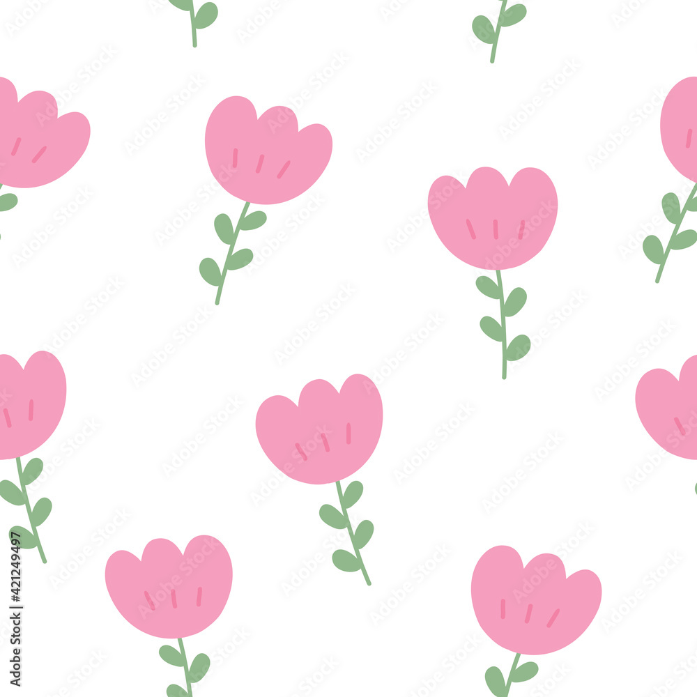 Seamless pattern Colorful flower background Hand drawn design in cartoon style used for Printing, wallpaper, fabric, textile fashion