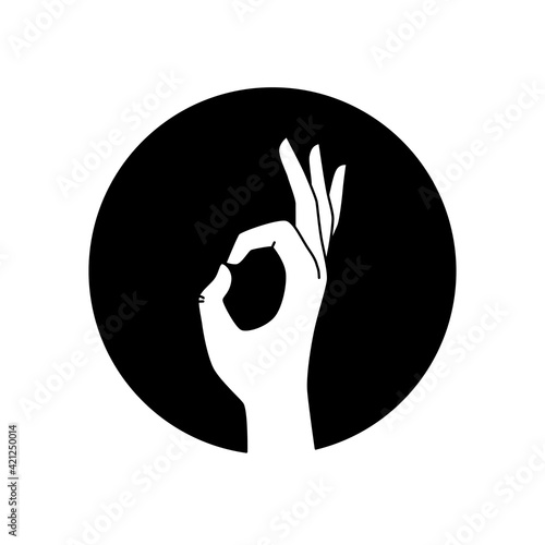 Hand showing symbol okey black glyph icon. Pictogram for web page, mobile app, promo. UI UX GUI design element. Editable stroke