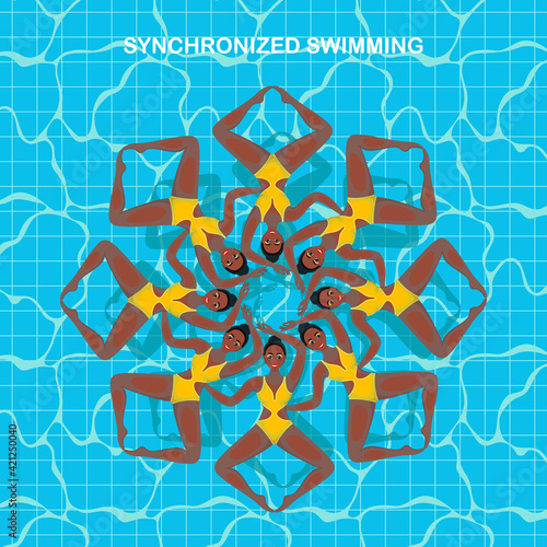 Woman athlete on the performance of synchronized swimming. Set of vector elements in the womens synchronised swimming.