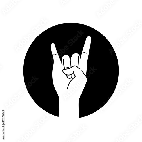 Hand showing coolness black glyph icon. Heavy metal hand gesture. Pictogram for web page, mobile app, promo. UI UX GUI design element. Editable stroke.