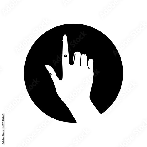 Hand gesture touch glyph black icon. Make the index finger up gesture sketch element. Pictogram for web page, mobile app, promo. Editable stroke. Hand drawn illustration