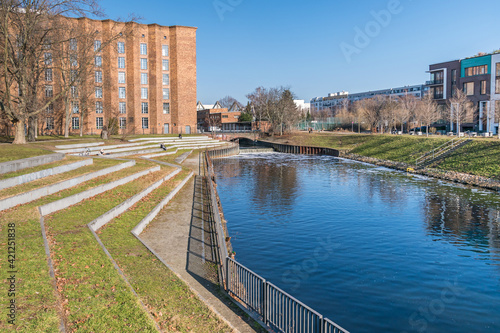 Photography Seller park with Nordhafen-Vorbecken and Scharnhorst substation in Berlin, Germa