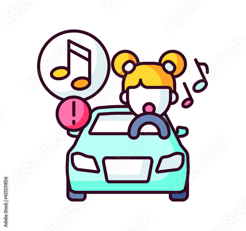 color icon, car accident, listening to music