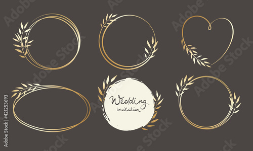Frames for Wedding invitation. Set vector design elements, golden floral frames.	