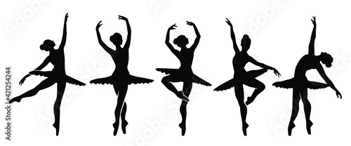 Foto Beautiful set of ballerinas. Ballet Dancing Silhouettes.