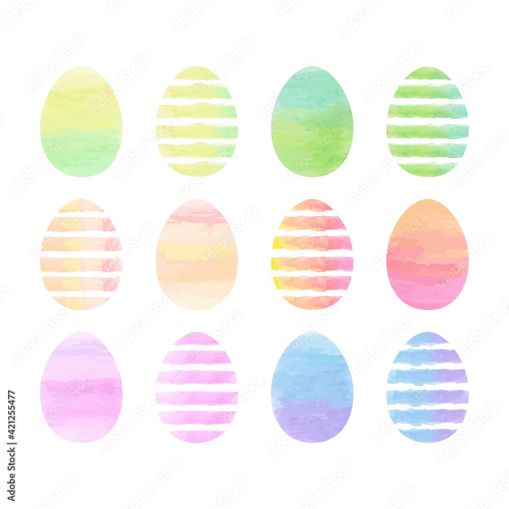 Set of colored watercolor Easter eggs. Vector illustration