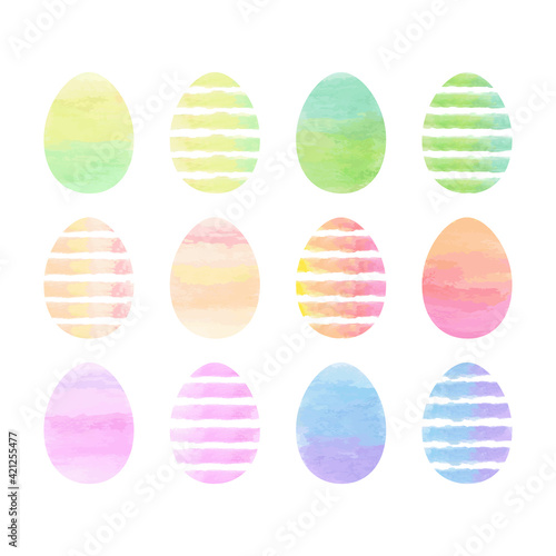 Set of colored watercolor Easter eggs. Vector illustration
