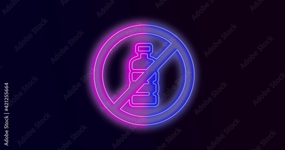 Glowing neon line Stop using plastic water bottle icon isolated on black background. Save environment concept. 4K Video motion graphic animation Glowing neon line Stop using plastic water bottle icon isolated on black background. Save environment concept. 4K Video motion graphic animation