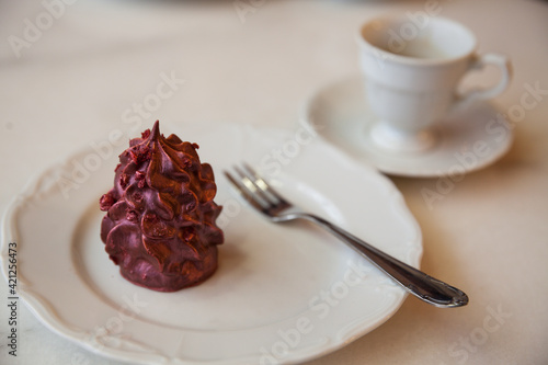 purple dessert on white porcelain plate 