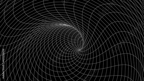 Abstract tunnel. Vector wormhole. 3D corridor mesh.