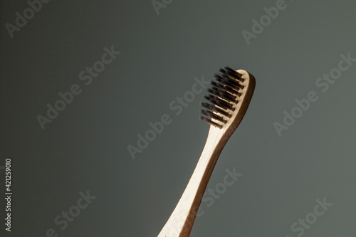 Ecological bamboo toothbrushes. Natural organic personal care product concept. With copy space. Dental clinic and private bathroom. 