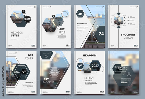 Abstract patch brochure cover design. Black info data banner frame. Techno title sheet model set. Modern vector front page art. Urban city blurb texture. Gray citation figure icon. Ad flyer text