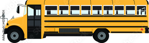 Yellow classic school bus. Side view. Vector illustration on white background.