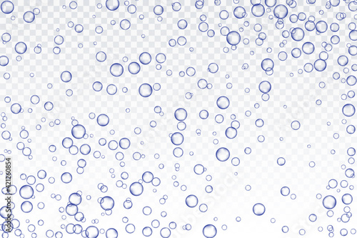 Fototapeta Naklejka Na Ścianę i Meble -  Blue air bubbles, oxygen, champagne crystal clear, isolated on a transparent background of modern design. Vector illustration of EPS 10.
