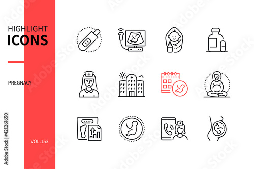 Pregnancy - modern line design style icons set