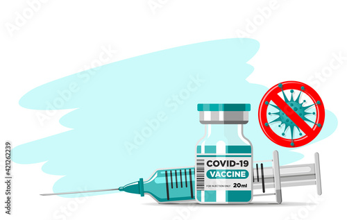 Covid-19 Coronavirus vaccination concept. Vaccine vial and syringe. Vector on transparent background