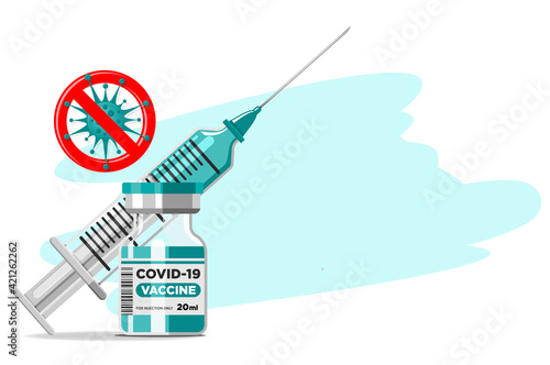 Covid-19 Coronavirus vaccination concept. Vaccine vial and syringe. Vector on transparent background