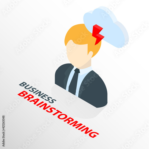 Isometric Businessman on suit with cloud and arrow brainstorming
