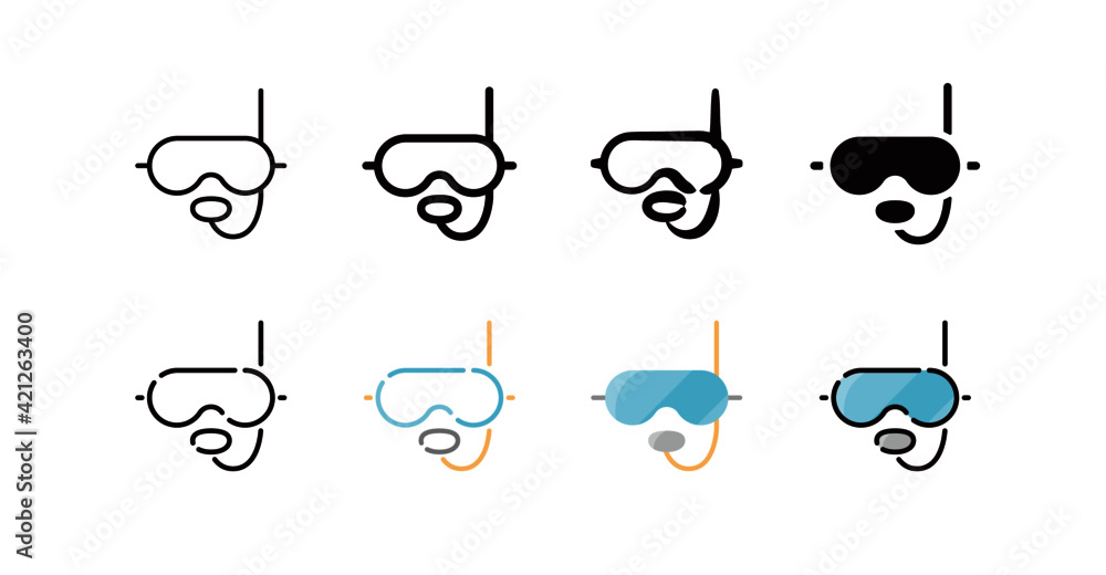 Dive Mask Icon Set (8 different style vector icon set)