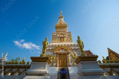 Nakhon Panom, Thailand - February 12, 2020: Landscape of the Pagoda of Wat Phrathat Si Khun located in Na Kae District