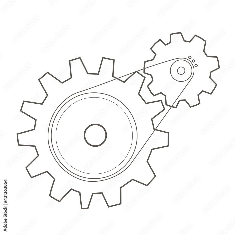 Composition with gears. Simple linear vector illustration