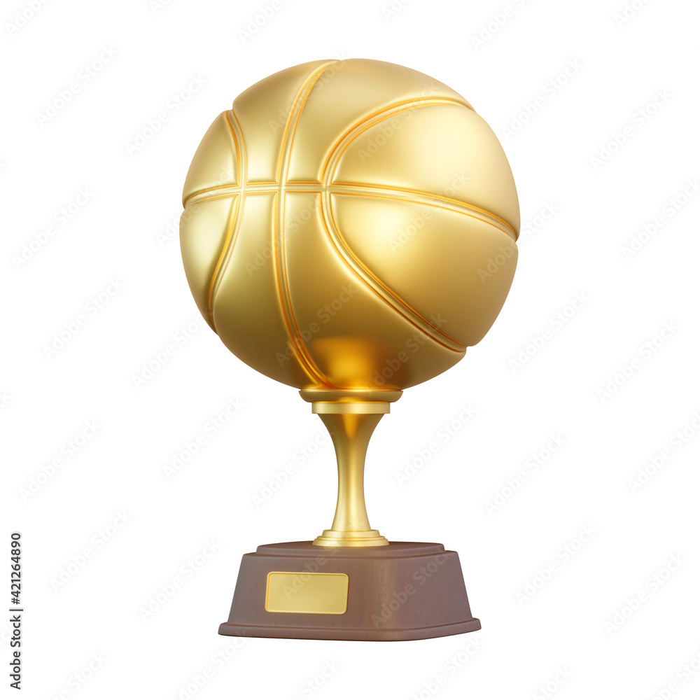 Golden basketball trophy cup isolated on white background. Sport