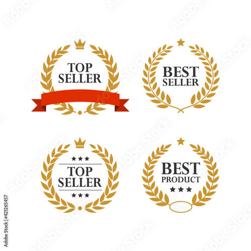 Vector illustration of olive leaf branch ornament. Perfect for the design element of the best selling label, best product promotion, and seller award.  Flat golden laurel ornament collection.