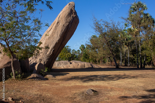 View of the rocky outcrop near Tiger Cave complex in Mahabalipuram, India