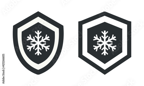 Cold resistant sign. Shield with a snowflake icon. Frost resistance. Illustration vector