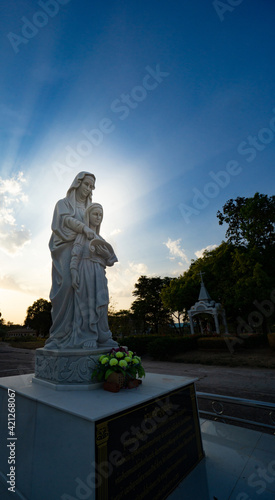 Nakhon Panom, Thailand - February 14, 2020: .Saint Anna Nong Saeng Catholic church (Vice St. Anna's Cathedral) is an old church of Christianity used for religious rituals in sunset background