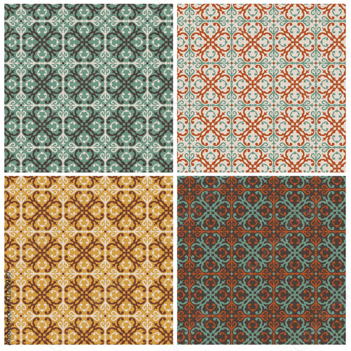 seamless ornate decorative geometric vector tile patterns
