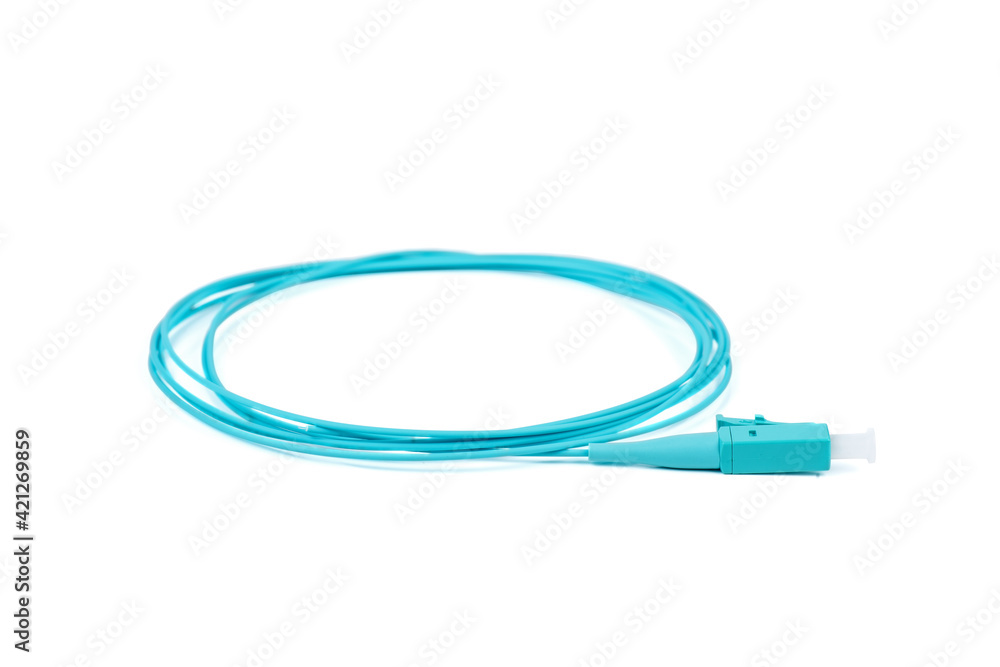 Fiber optic patch cord cable on white background Fiber optic patch cord cable on white background