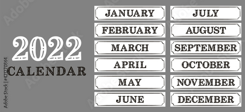 2022 calendar headers. Designs for printing a calendar. Names of 12 months. Template for printing diaries, yearbooks, gliders, notebooks and cards. Vector illustration