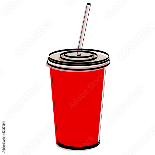 Silhouette of a glass with soda. Fast food. Vector illustration.