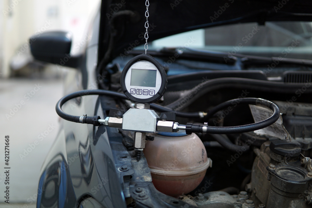 Special diagnostic equipment is connected to the vehicle. Diagnostics and identification of the causes of malfunction.