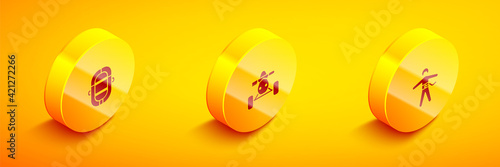 Set Isometric Rafting boat, ATV motorcycle and Bungee jumping icon. Vector