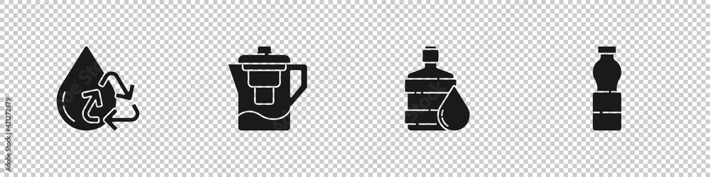 Obraz premium Set Recycle clean aqua, Water jug with filter, Big bottle water and Bottle of icon. Vector