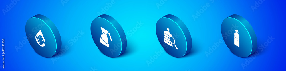 Set Isometric Defrosting, Big bottle with clean water, Bottle of and Jug glass icon. Vector Set Isometric Defrosting, Big bottle with clean water, Bottle of and Jug glass icon. Vector