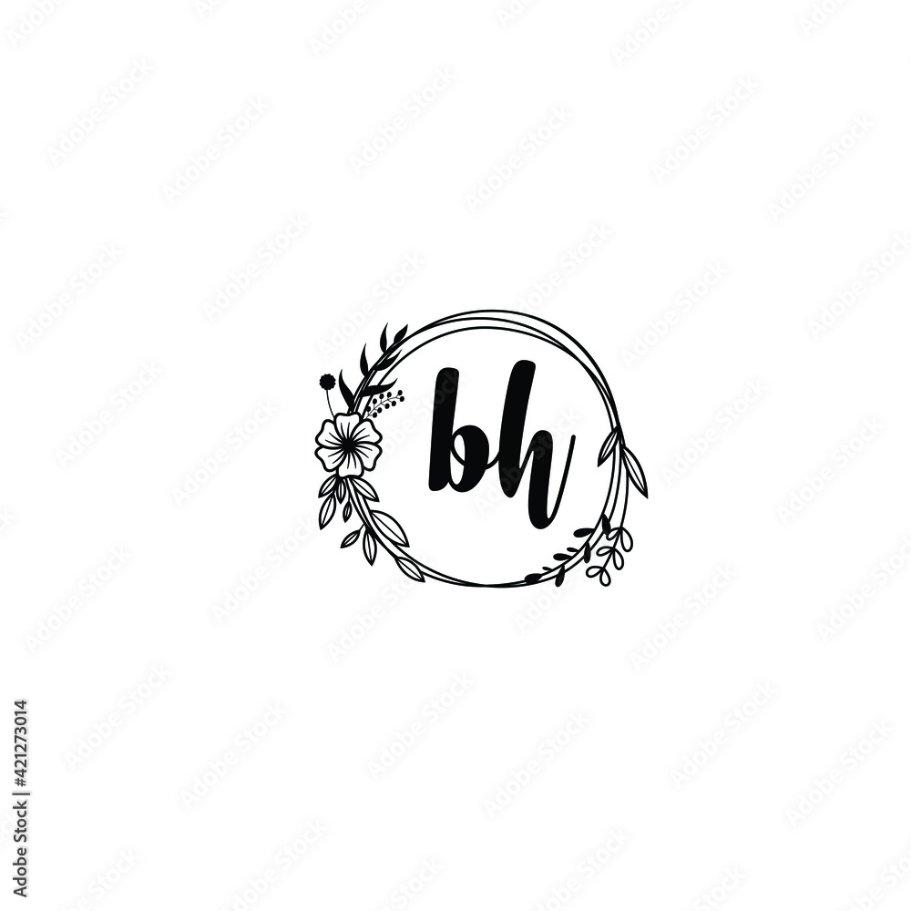 BH initial letters Wedding monogram logos, hand drawn modern minimalistic and frame floral templates