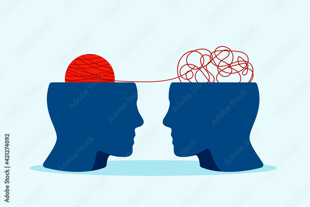 Confused mind and thoughts clipart. Red ball stress in blue human head