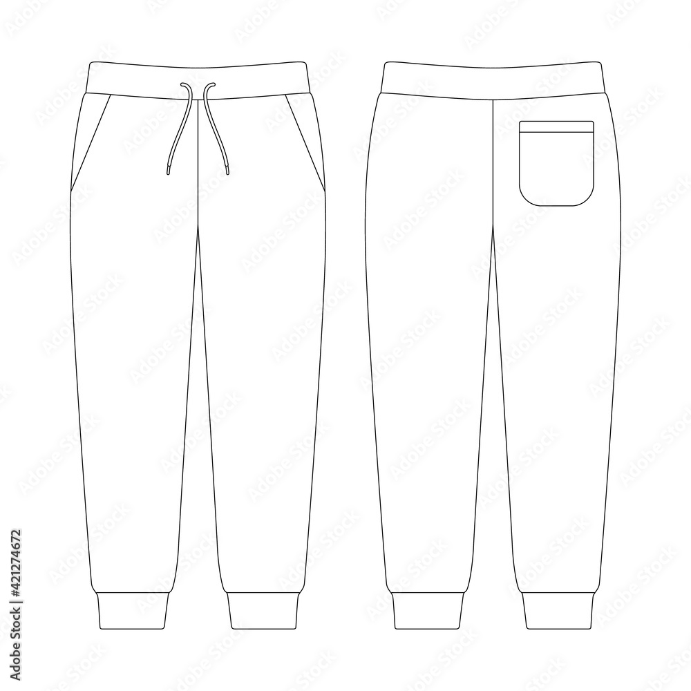 Template jogger sweatpants patch pocket vector illustration flat sketch design outline Stock Vector Adobe Stock