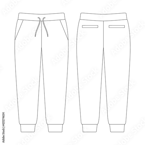 Template jogger sweatpants jetted pockets vector illustration flat sketch design outline