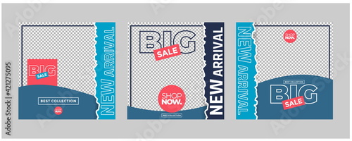 Sale minimalis square banner template. Editable background color with stripe line shape and photo college placement. Vector illustration for print, poster, social media post, and or web internet ads.
