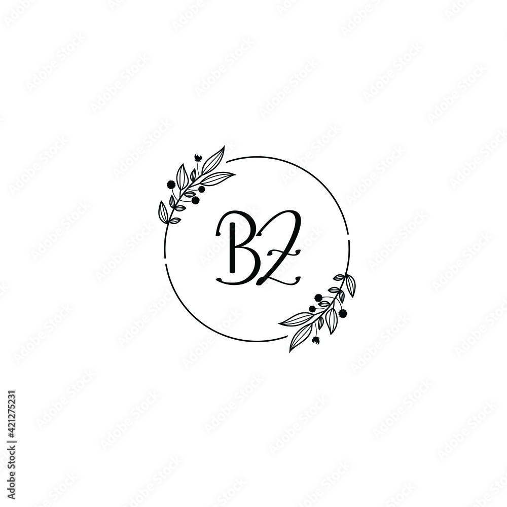 BZ initial letters Wedding monogram logos, hand drawn modern minimalistic and frame floral templates