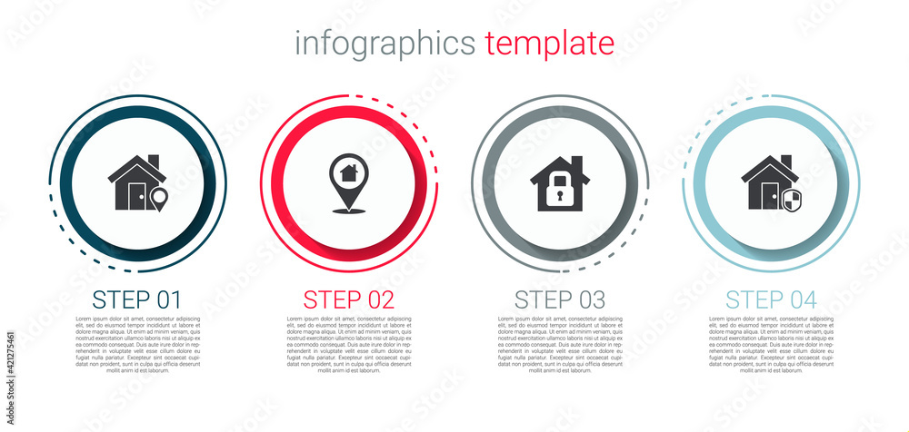 Set Location with house, , House under protection and . Business infographic template. Vector Set Location with house, , House under protection and . Business infographic template. Vector
