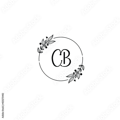 CB initial letters Wedding monogram logos, hand drawn modern minimalistic and frame floral templates