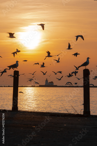 Wallpaper Mural Sunset at a lighthouse on lake erie ohio Torontodigital.ca