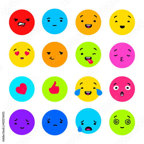 Colored emotions collection. Red anger with blue indifference and orange interest green disgust and yellow confession vector love.
