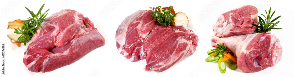 Lamm Fleisch roh - Lammfleisch wie Lammkeule, Lammbraten und Lammhaxe Freigestellt