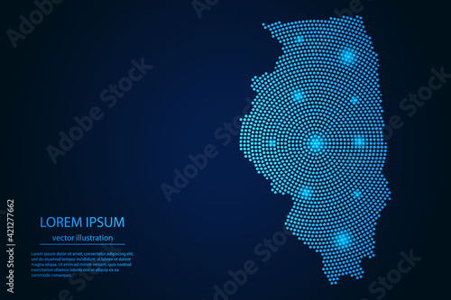 Abstract image Illinois map from point blue and glowing stars on a dark background Fototapet